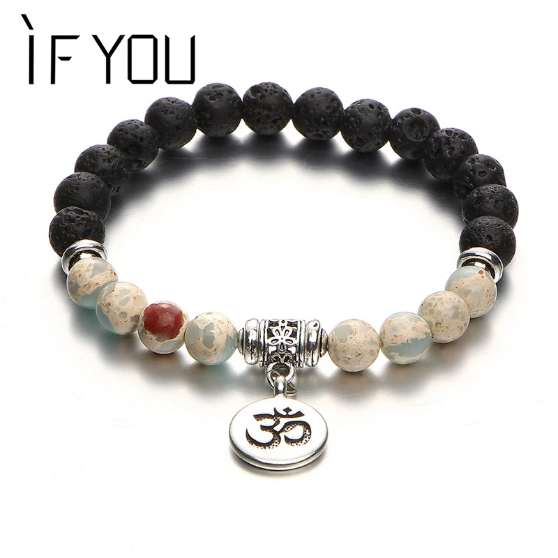 

IF YOU 1pc Rune Pineapple Pendant Volcanic Stone Bracelets&Bangles Fashion Black White Beads Charm Bracelets For Women Men