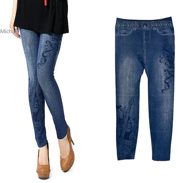 LOWEST PRICE Sexy Womens Stretch Faux Denim Jeans Leggings Skinny Slim