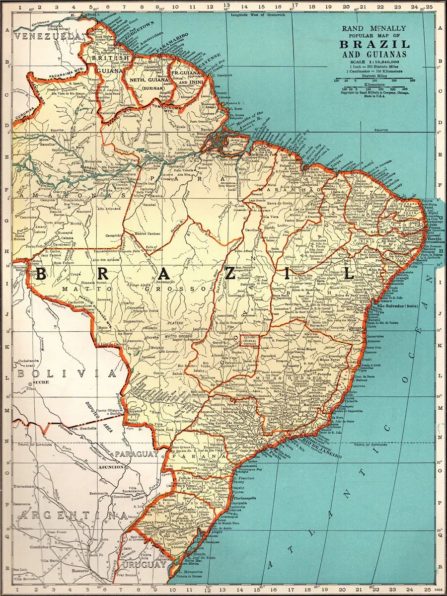 1940 Antique BRAZIL MAP of Brazil