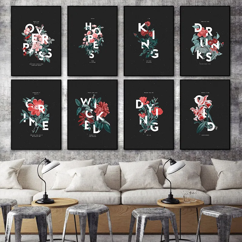 

Floral words flower quotes modern memes design Home Kids living Room Bedroom Decor Print Poster Picture Painting Wall Art Canvas