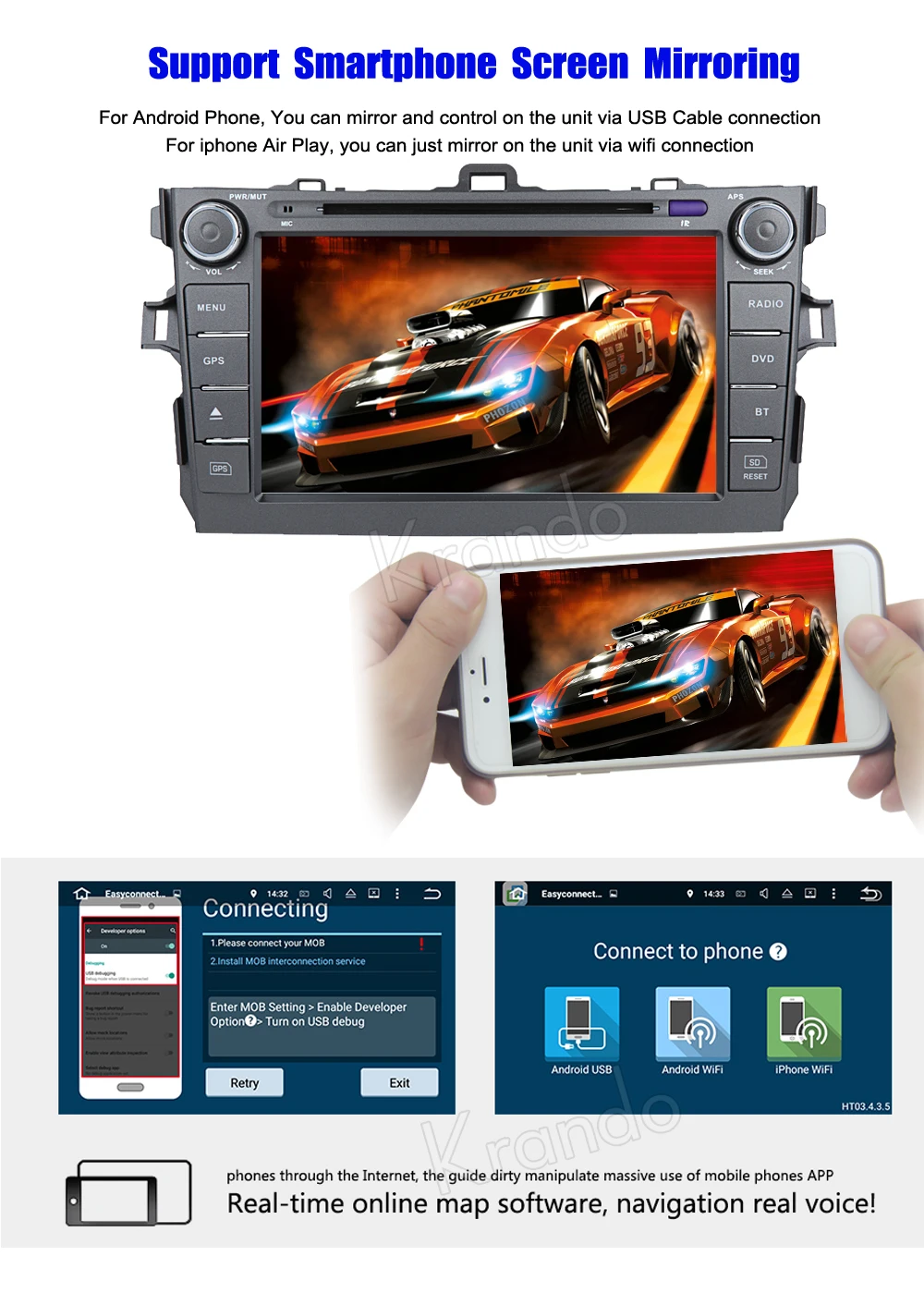 Автомагнитола Krando 2 din Android 9 0 gps для toyota corolla 2006 2011 dvd плеер навигация
