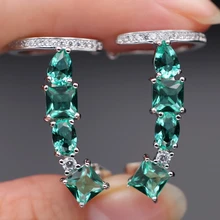 Серьги-каффы с зеленым камнем, клипсы, кубический цирконий для женщин, подарок, позолоченные серьги-гвоздики золотого и серебряного цвета, вечерние ювелирные изделия