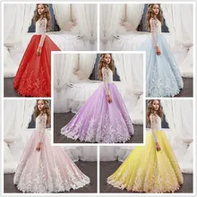 Платье с цветочным узором для девочек с длинными рукавами, винтажные вечерние платья-пачки принцессы для дня рождения, на заказ, с блестками и аппликацией для детей