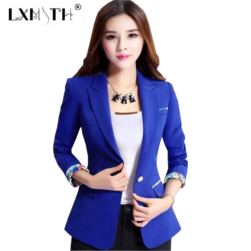 

Women Blazer 2019 Slim Women's Blazer Print Mujeres Blazers y chaquetas Nocthed Single Button Blazers Damas 5XL Plus White Blue