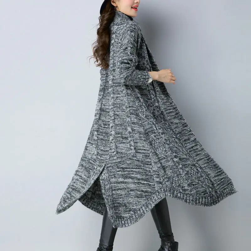 

2018 New Autumn Winter Sweater Coat Women Fashion Long Knitted Cardigan Female Large Size Thicken Irregular Sweater Jacket LQ376