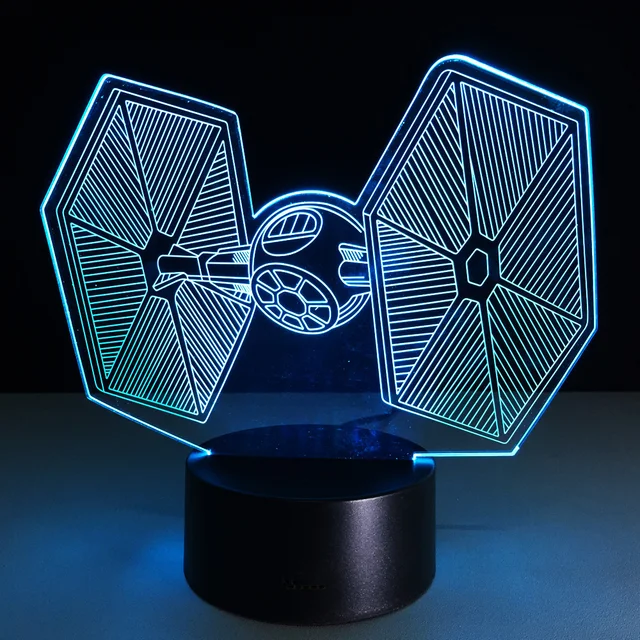 Tie Fighter 3D luz de noche LED escritorio lámpara de habitación de bebé USB Luminaria Luz Accesorios Lampen para los Fans de Star Wars - Imagen 5