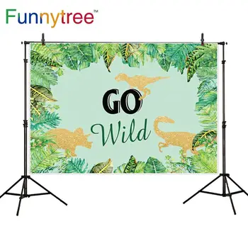 

Funnytree backgrounds for photography studio wild one dinosaur party leaves children backdrop photobooth photocall printed