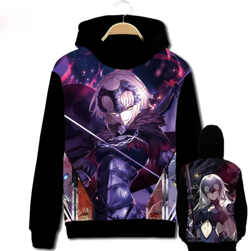 

Anime Fate/Grand Order Jeanne d'Arc Alter Saber Double sided Print Hoodie Black Hooded Sweatshirt Coat Autumn Winter Customize