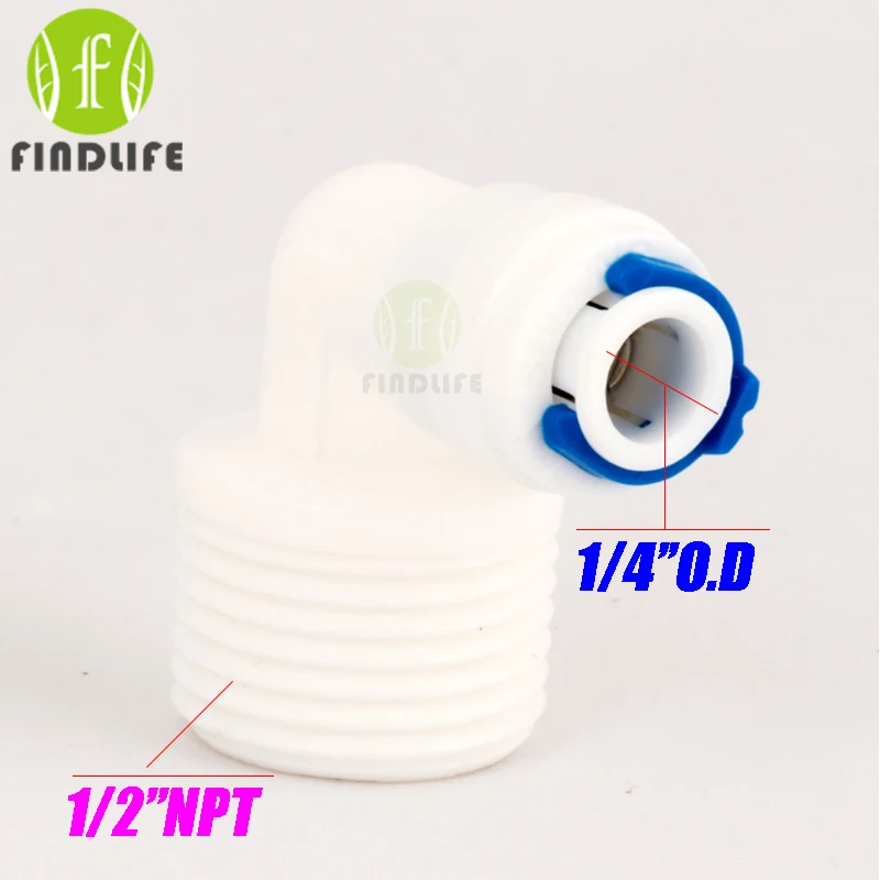 Water Filter Parts 5pcs 1/4" OD Tube *1/2" NPT BSP Elbow Male Quick Connector for ro water purifier system 4048