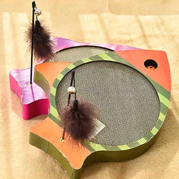 

Funny Fish-Shaped Cat Scratch Board Pad Teasing Cat Pole With Cat Grass Pet Corrugated Safe Card Board Scratcher Toy
