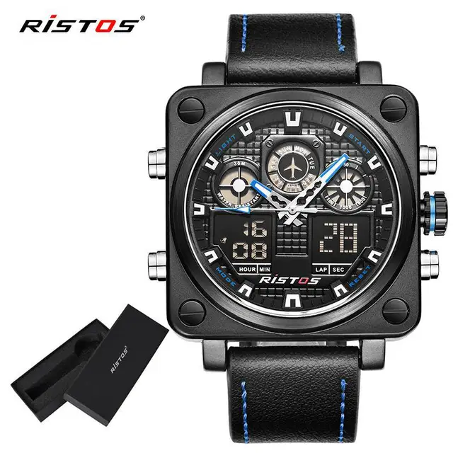 Ristos Chronograph Pria Multifungsi Olahraga Jam Tangan Militer Kulit Analog Fashion Jam Tangan Relojes Masculino Unik 9343 Olahraga Jam Tangan Aliexpress