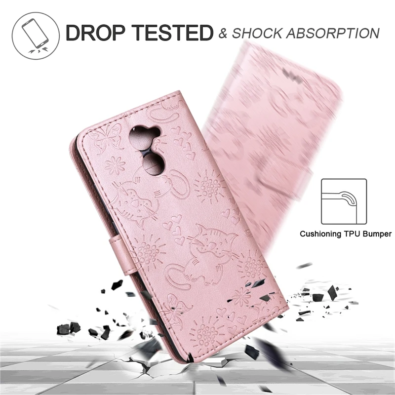 

GrandEver Luxury Flip Leather For Huawei Y7 Prime Cover For Soft TPU Lanyard Enhanced Protection Cat Exquisite Handmade Coque