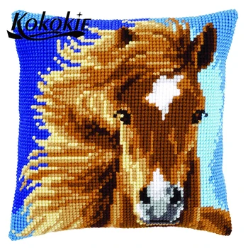 

Accessories for cross stitch pillow kits handicraft Embroider Needlework kits horse pattern throw pillowcase sewing mat pillow