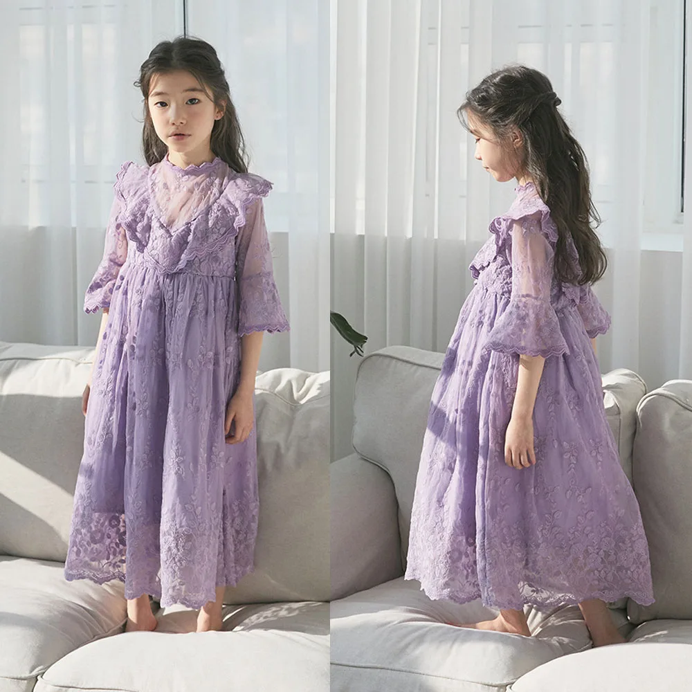 

Girl dress lace mesh cotton short-sleeved princess daily dresses children girls clothes summer new