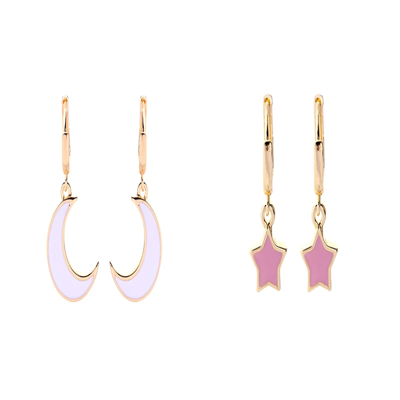 

Moon & Star Combination Sets Drop Earrings Enamel Exquisite Ear Drop For Women Gifts Lovely Fashion Jewelry
