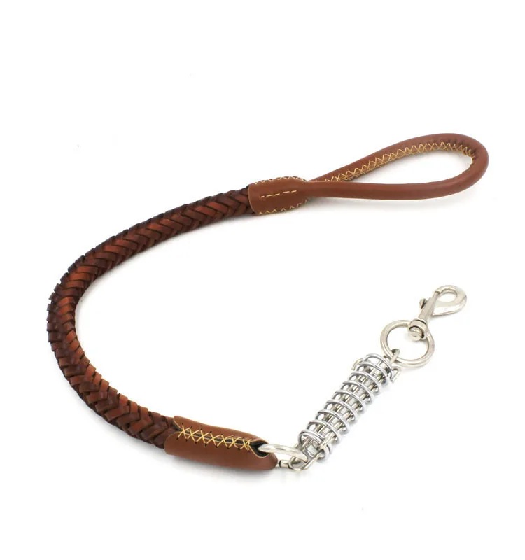 High quality Genuine Cowhide Leather Dog Short Leash Lead for Puppy