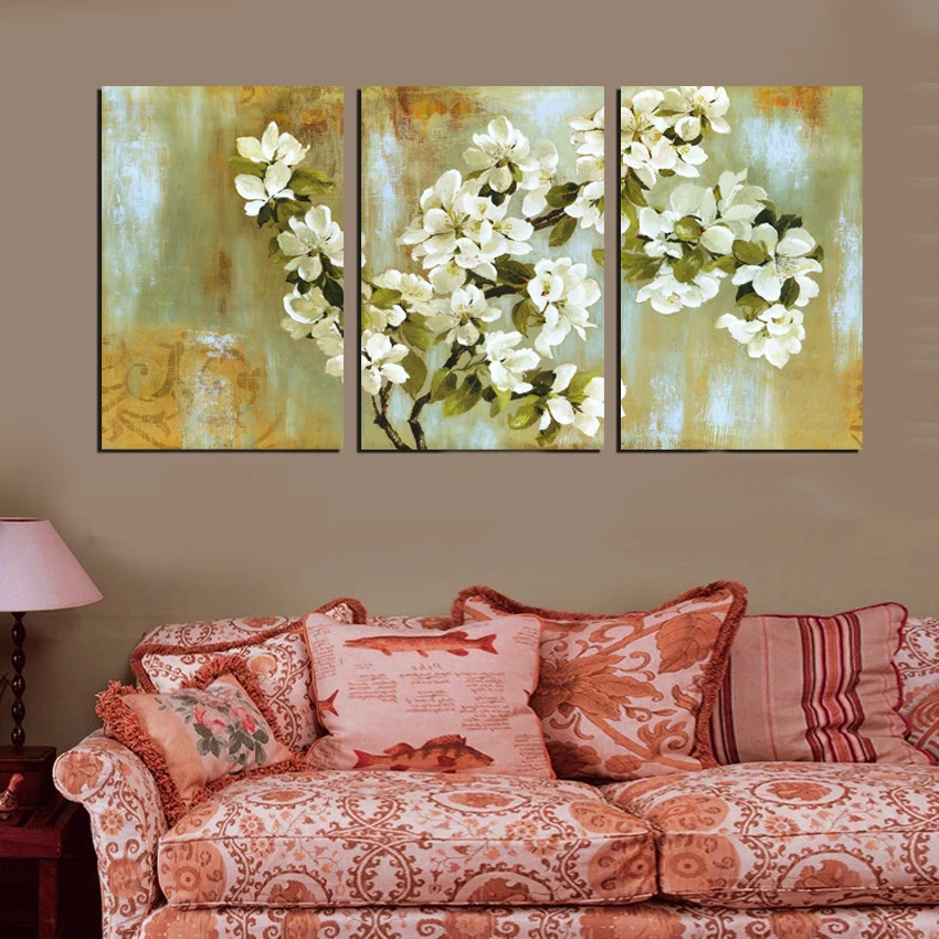 3 Panel Wall Art Painting Flower Home Decor Canvas Paintings White Apple Blossom Cuadros Picture For Living Room Decors No Frame Picture For Living Room Apple Blossomsart Painting Aliexpress