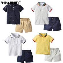 VIMIKID 2019 nueva ropa de niño traje Polo de manga corta Camisa pantalones cortos 2 piezas conjunto de ropa de niños Caballero Casual bolsa de gafas