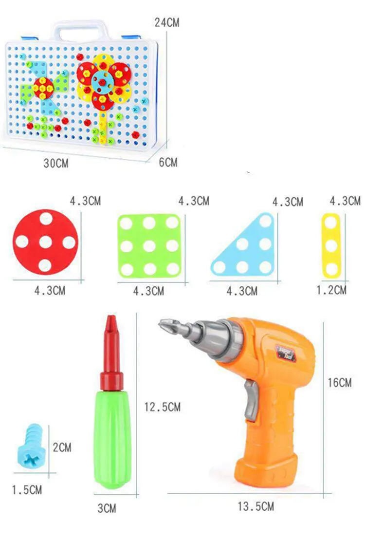 Монтессори Обучающие пластиковые игрушки для детей мальчиков дети дрель DIY Головоломка винт группа инструмент игрушки для мальчика подарок пазл мозаика игрушка