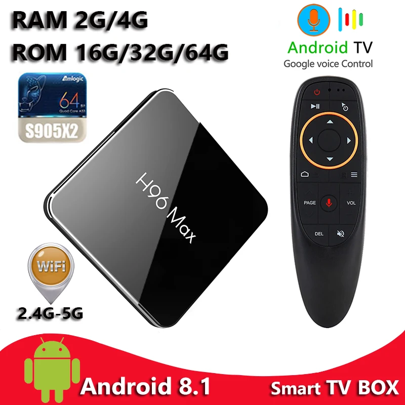 

H96 MAX X2 Android TV BOX 8.1 OS Amlogic S905X2 Quad core 2G/4G ram 16G/32G/64G ROM 4K HD DDR4 2.4G/5G WIFI Google voice Control
