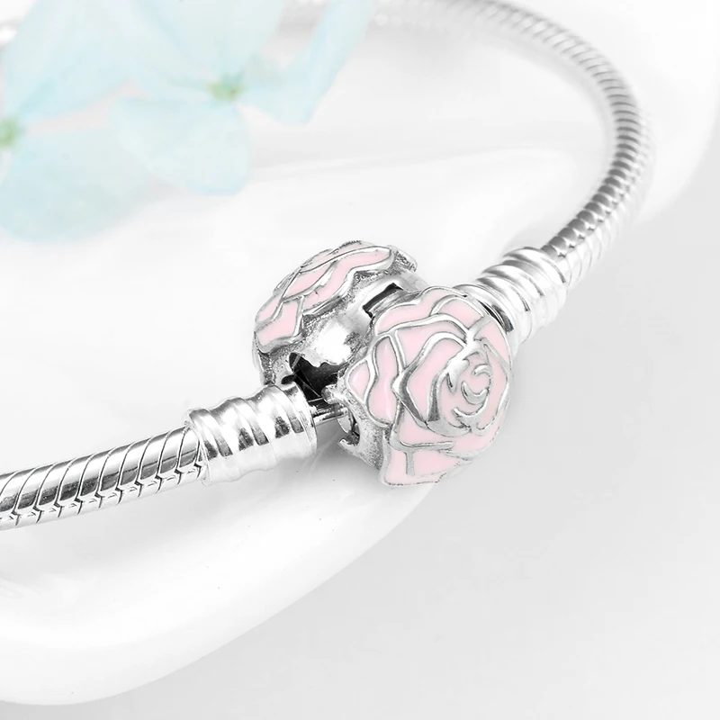 Модные ювелирные изделия розовые женские браслеты с розами подлинные 925 пробы серебряные гибкие цепочка из змеиных костей