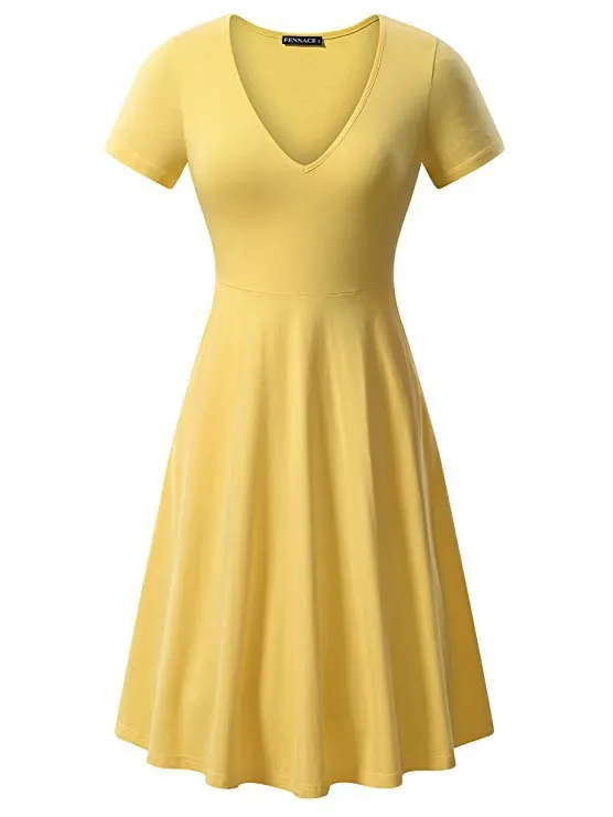 Летние Рубашка с короткими рукавами Хлопковое платье женское одноцветное, из модала Открытое платье без рукавов с v-образным вырезом ТРАПЕЦИЕВИДНОЕ праздничное платье для девочек, vestidos de fiesta, большие размеры, офисное платье - Цвет: yellow