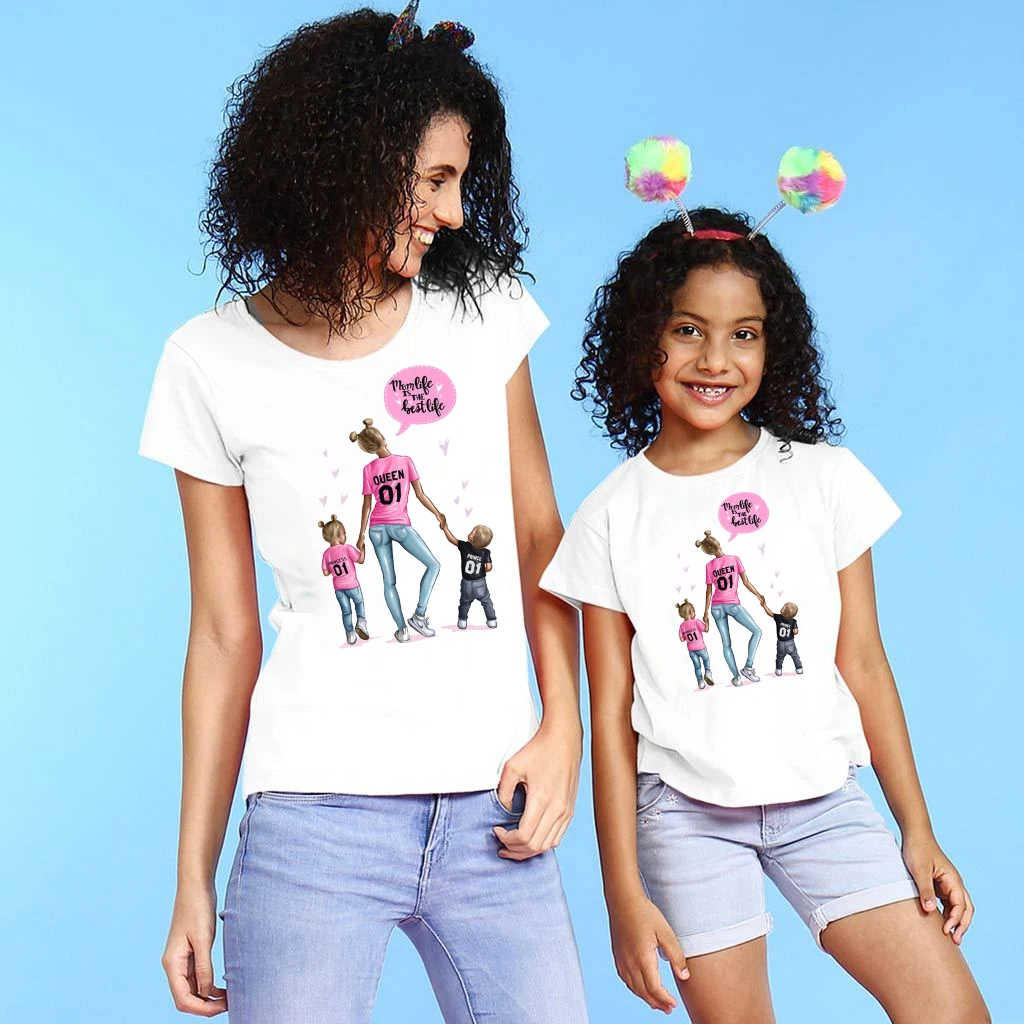 

Trend Super Mom Daughter Harajuku Tshirt Parent-child Clothing Casual Lovely Short Sleeve Women T shirt Tees girl boy Super Mama