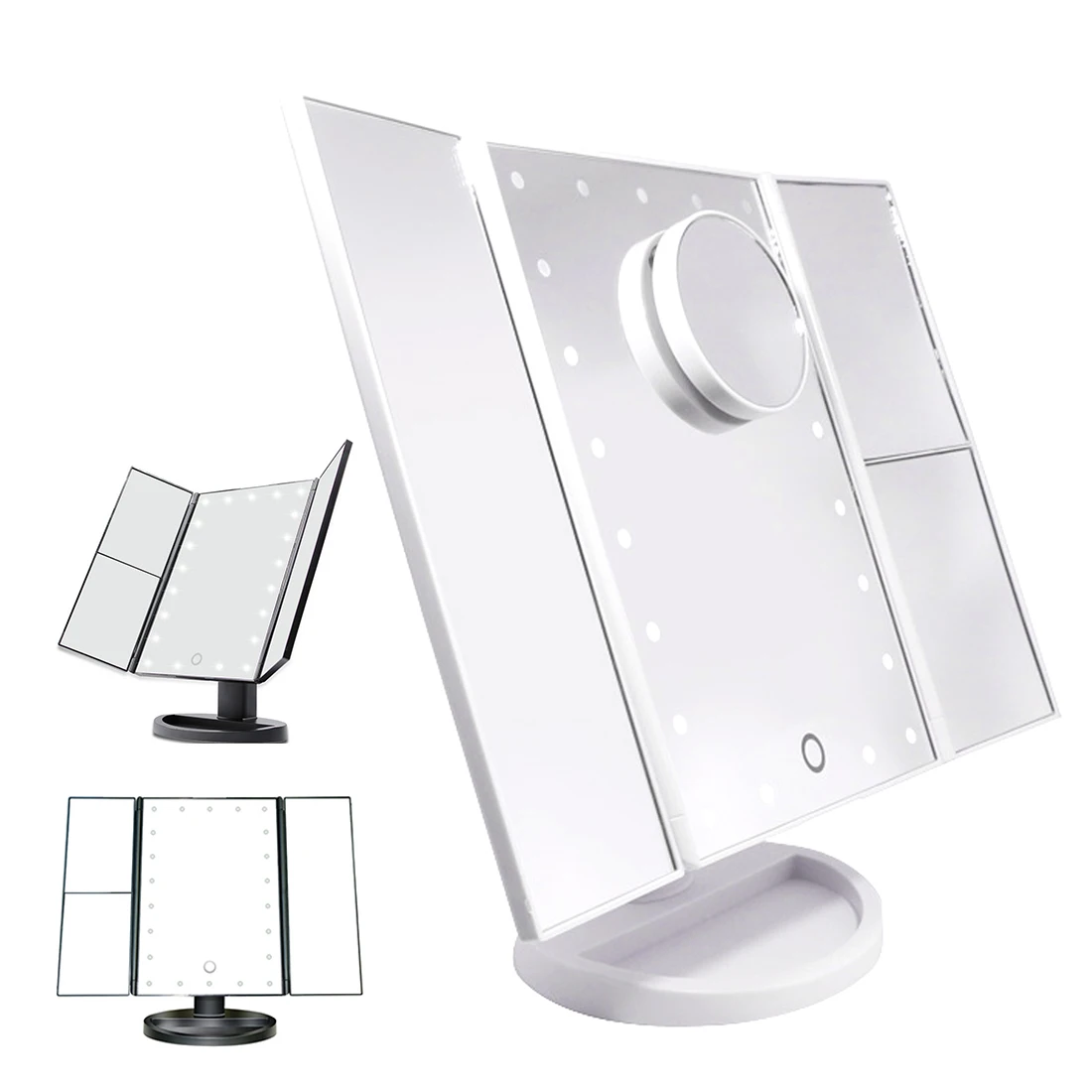 

Folding Adjustable Mirror LED Touch Screen 22 Light Makeup Mirror Table Desktop Makeup 1X/2X/3X/10X Magnifying Mirrors