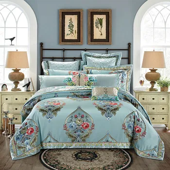 

High precision jacquard Luxury Royal Bedding Set 4/6/9Pcs King Queen Size Duvet Cover Bed Sheet set Decorative Pillowcases