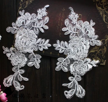 

Hot Wholesale New Style 10 pairsOff White Peony Flower Bride Wedding Headdress Headband Lace Patch Applique