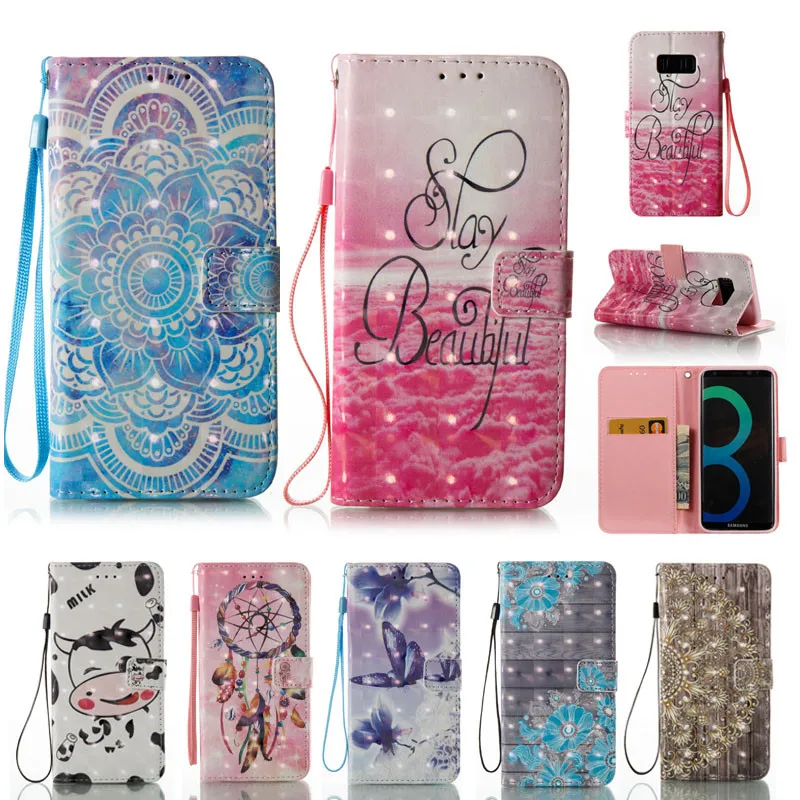 

For Samsung Galaxy S 8 G950U Case 3D Effect Wallet Card Slots Flip Leather Case Cover for Samsung Galaxy S8 G950 G9500 + Lanyard