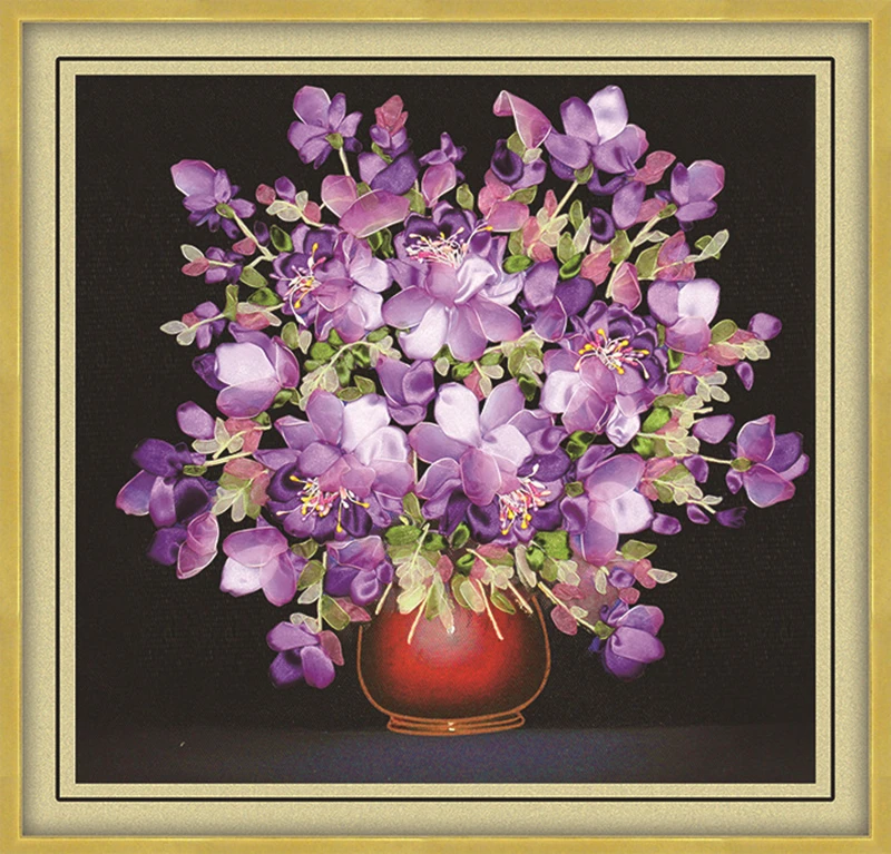 

3D ribbon embroidery flower diy cross stitch kits embroidery needlework sets printed cloth sewing accessories decoration home