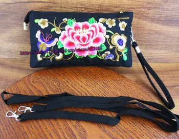 

2-usage Vintage Hmong Tribal Ethnic Thai Indian Boho shoulder bag messager bag handmade embroidery handbag wallet SYS-437