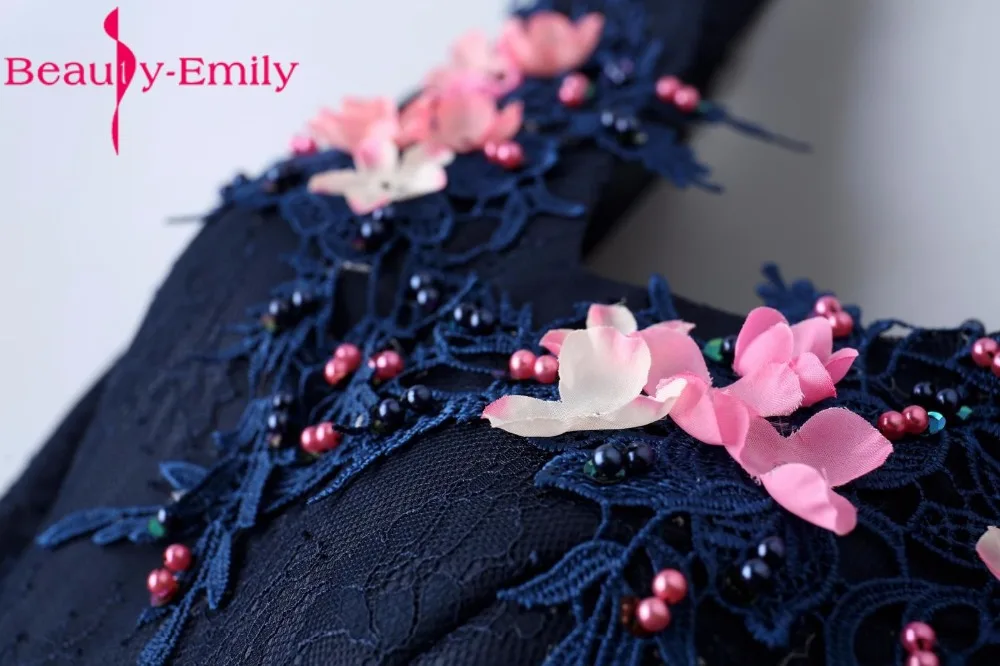 Beauty Emily Blue Pearls Wedding Party Prom Dresses 2017 Girl and Women A-Line Beading Lace Organza Formal Occasion Dresses