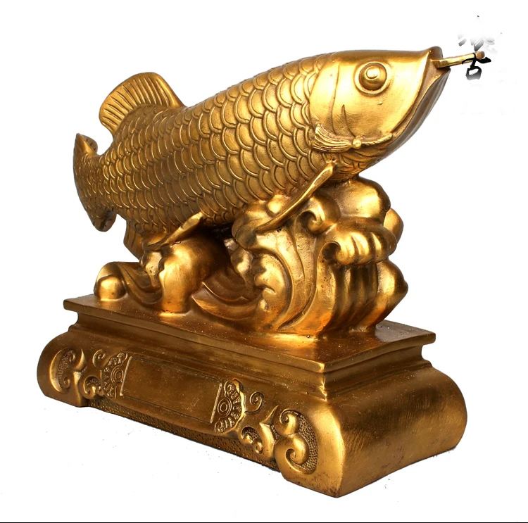Приносим в богатство сокровище домашний офис деньги рисунок топ эффективный талисман# Золотая Рыба Arowana фэн шуй латунная статуя