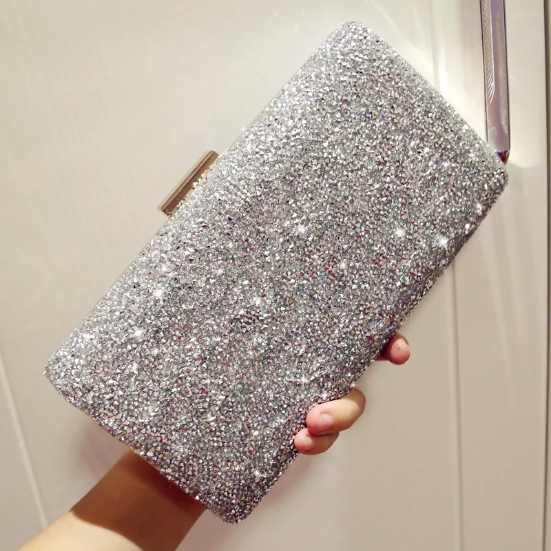 silver diamond clutch bag