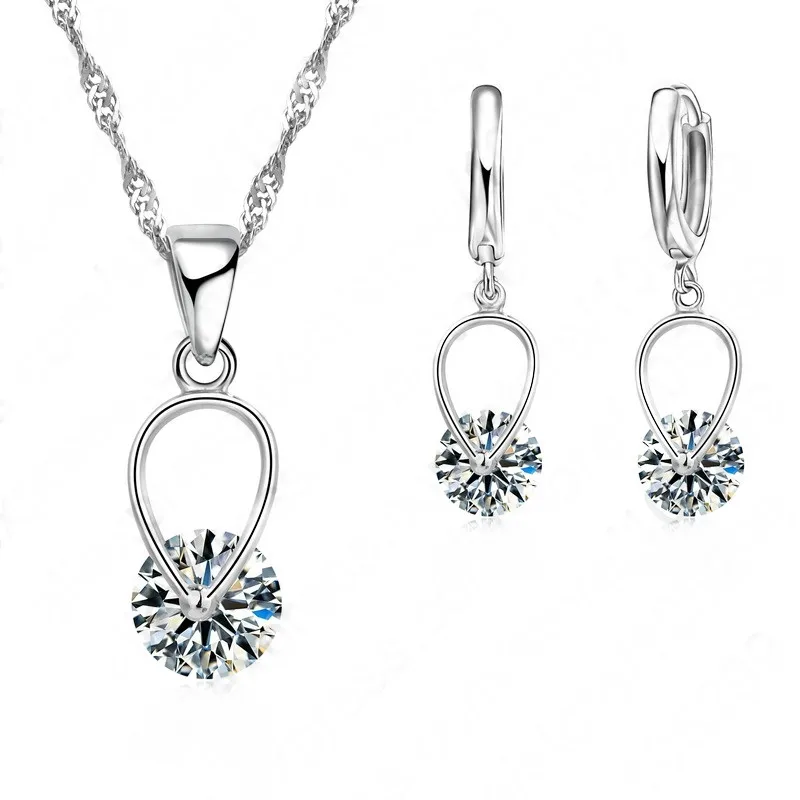 Newest Pure 925 Sterling Silver Cubic Zirconia Classic Wedding Necklace/Earring Jewelry Sets For Women Pretty Gifts Design | Украшения и