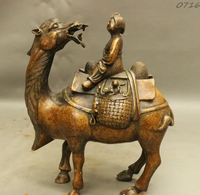 

8" Folk Chinese Archaic Itinerant Trader People Riding Camel Statue