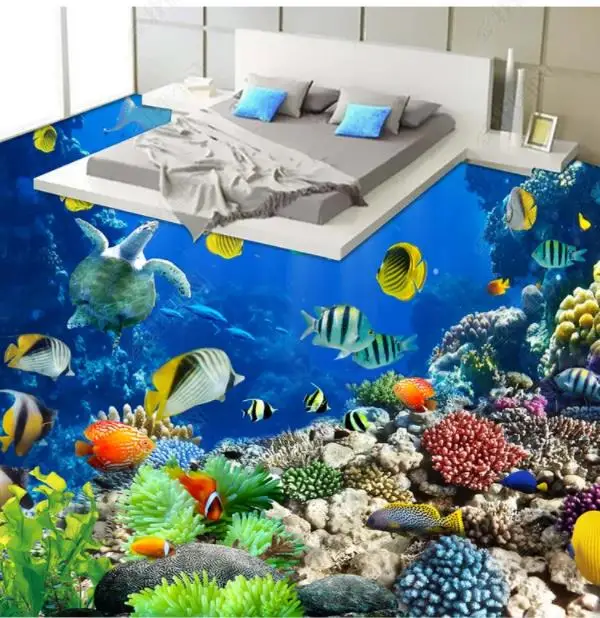3D обои для пола под водой виниловые на заказ с рисунком подводного мира