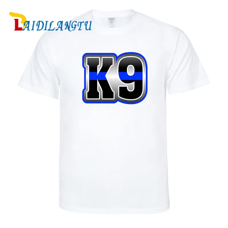 Summer fashion T-shirt Thin Blue Line K9 Support Dog men's short-sleeved cotton T-shirt funny hip-hop clothing T-shirt photo