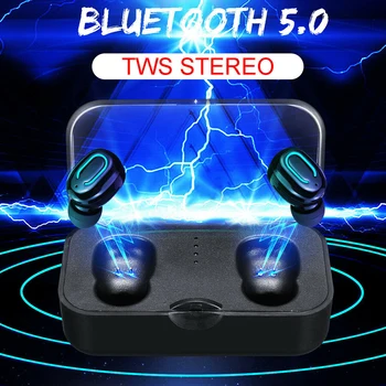 

Bluetooth 5.0 Earphones TWS Mini Portable Wireless Earbuds Stereo Deep Bass Headset T18S Invisible earphone with charging box