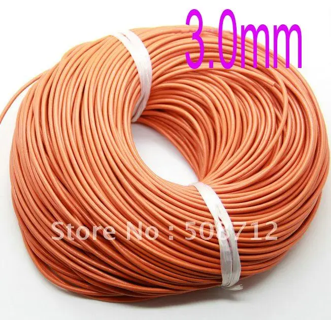 

Free ship!!!3mm orange color round smooth genuine leather cord 100meters/roll