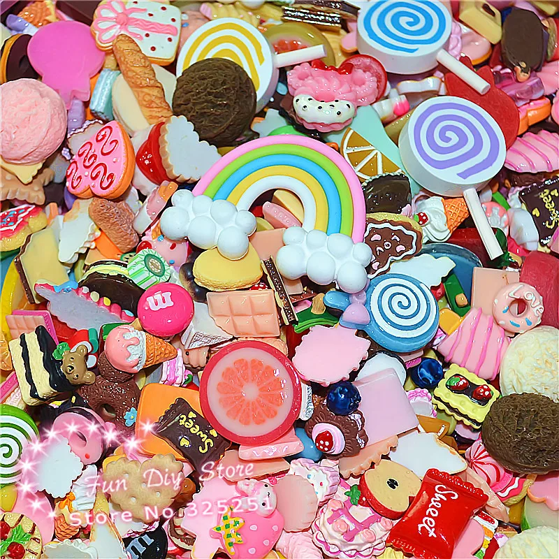 

100pcs cute dessert resin ice cream candy food flat back cabochon crafts for decoration 12-25mm R840