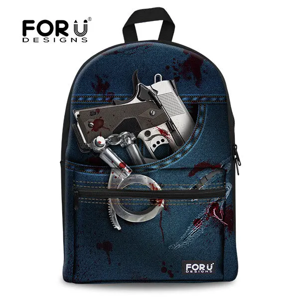 Brand Fashionable Jeans Children School Bags Denim Schoolbag for Women Casual College Teenager Boys Girls Bookbags Gun Print