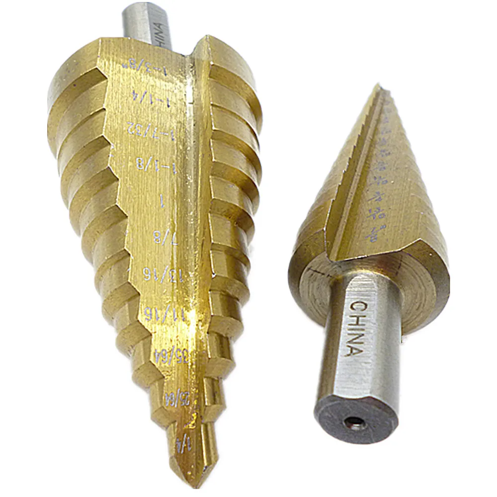 2 pc Broca Passo Alargador 3/16 7/8 1/4 1 3/8 Hss Passo Cone de Titânio