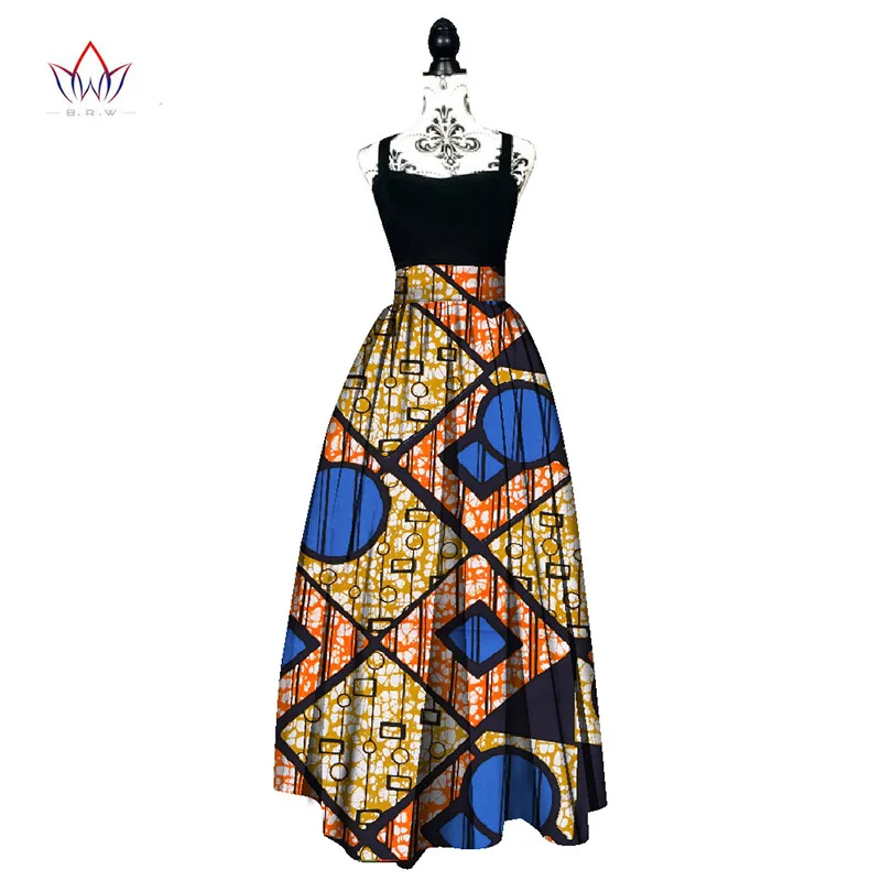 Модная женская длинная юбка с принтом в африканском стиле, Анкара, Дашики, высокая талия, трапециевидная длинная юбка макси с зонтиком, женская одежда BRW WY1744