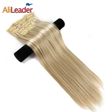 Alileader Made Clip In Hair Extensions Brown Blonde Ombre 16 Colors Heat Resistend Synthetic Hairpiece 6Pcs 56Cm Straight Hair