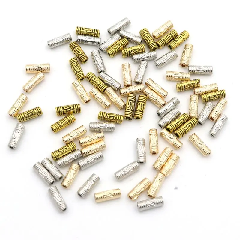 

50pcs Metal Antique Silver Gold Tube Cylindrical Loose Beads For Jewelry Handmaking Diy HandWork Beads Accessories Wholesale