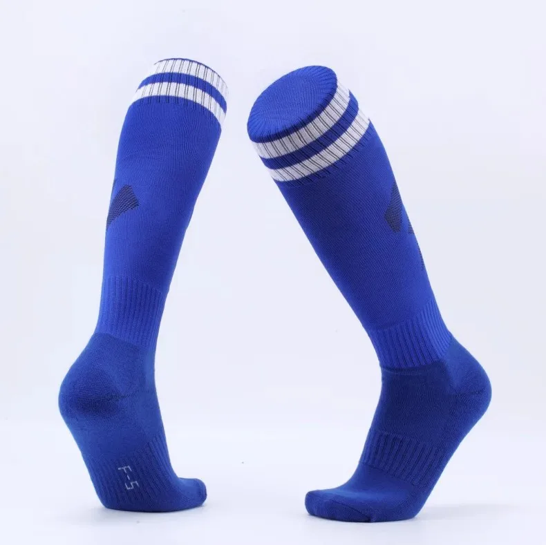 Высококачественные спортивные футбольные носки для велотренажера, баскетбола для детей, мужчин и женщин, гольфы, нескользящие носки для футбольной команды, Длинные чулки - Цвет: Синий
