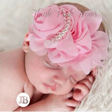 JRFSD милые жемчужные розовые цветочные повязки для волос для новорожденных, шифоновая Кружевная повязка на голову, лента, эластичные детские аксессуары для волос, оголовье для девочек